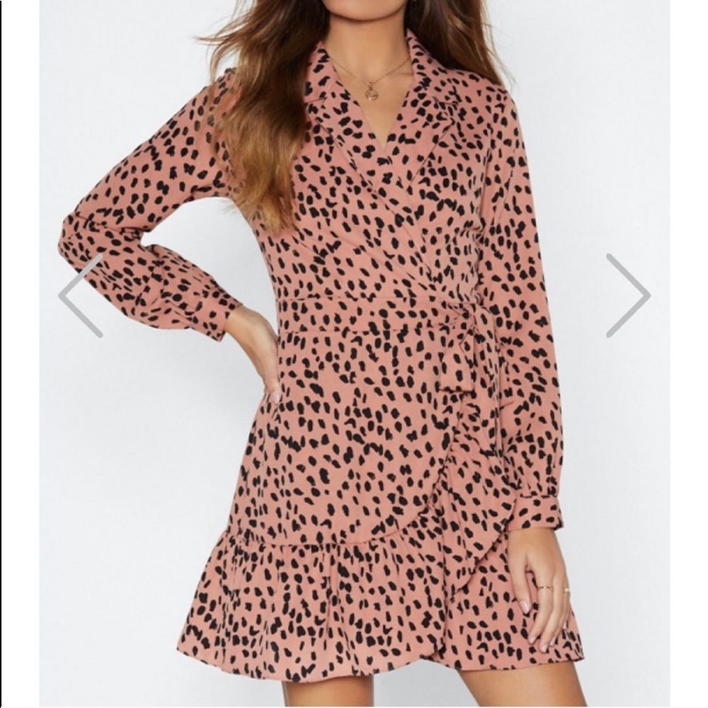 NWT M pink cheetah wrap dress